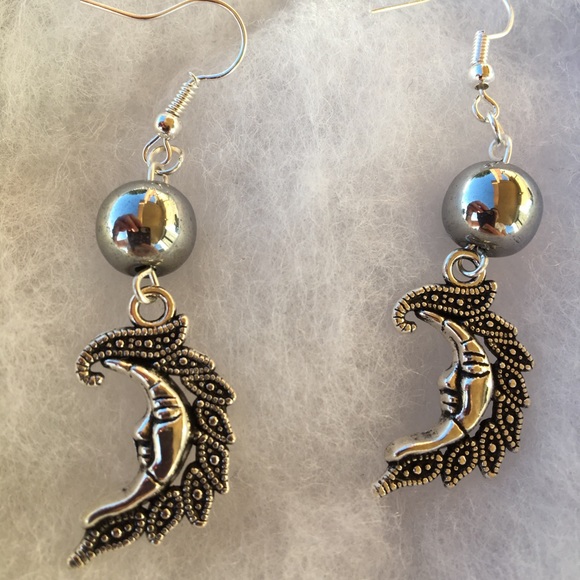 PeaceFrog Jewelry - SALE Silver Hematite Crescent Moon Earrings